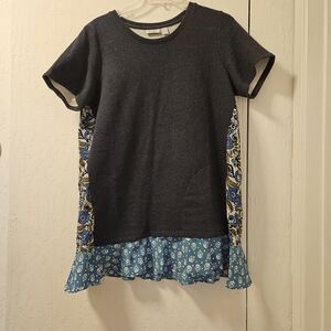 LOGO Lounge By Lori Goldstein Women's Charcoal Knit Tunic with Blue Floral Hem